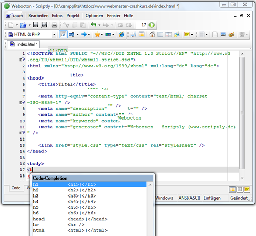 Auswahl Einschrnken bei Code Completion